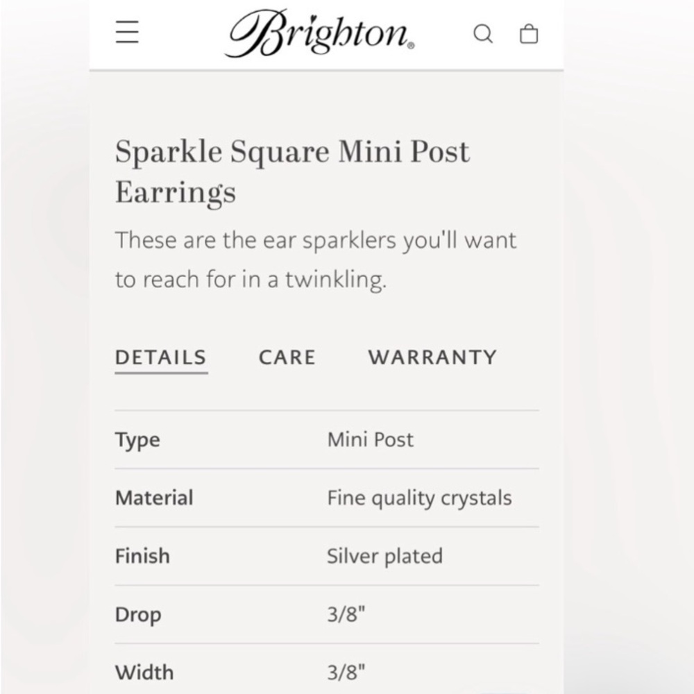 Brighton Silver Sparkle Square Earrings. New with tags, and gift bag. - Picture 7 of 8